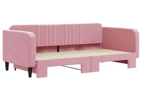 Pat de zi cu extensie, roz, 100x200 cm, catifea - 3/5