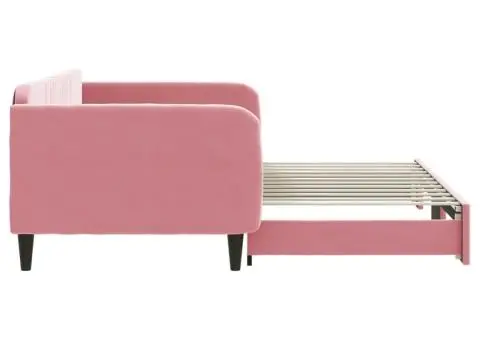 Pat de zi cu extensie, roz, 100x200 cm, catifea - 4/5