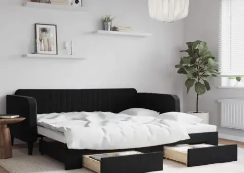 Pat de zi cu extensie și sertare, negru, 100x200 cm, catifea - 1/5