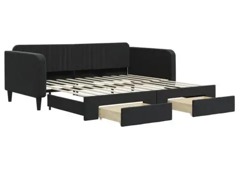 Pat de zi cu extensie și sertare, negru, 100x200 cm, catifea - 2/5