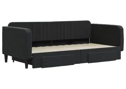Pat de zi cu extensie și sertare, negru, 100x200 cm, catifea - 3/5