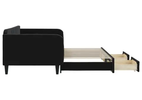 Pat de zi cu extensie și sertare, negru, 100x200 cm, catifea - 4/5