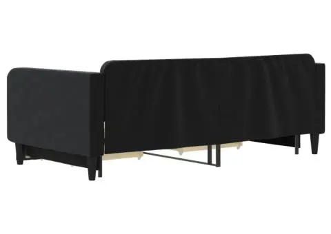 Pat de zi cu extensie și sertare, negru, 100x200 cm, catifea - 5/5