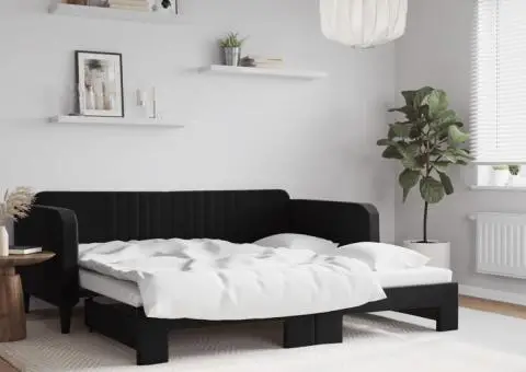 Pat de zi cu extensie, negru, 90x190 cm, catifea - 1/5