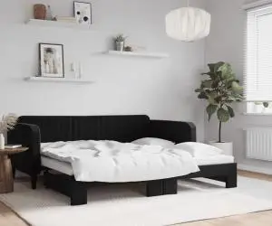 vidaXL Pat de zi cu extensie, negru, 90x190 cm, catifea