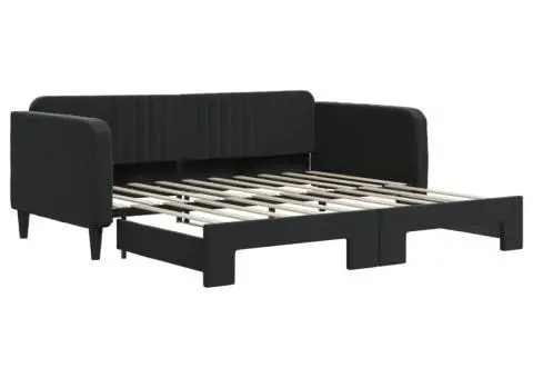 Pat de zi cu extensie, negru, 90x190 cm, catifea - 2/5