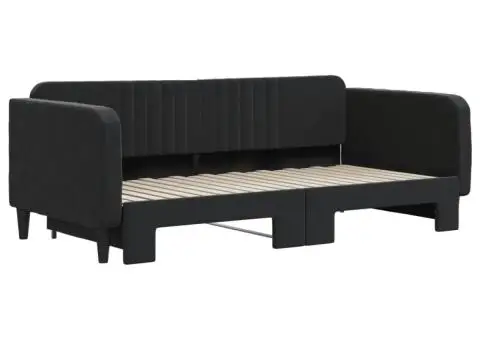 Pat de zi cu extensie, negru, 90x190 cm, catifea - 3/5