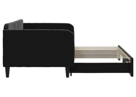 Pat de zi cu extensie, negru, 90x190 cm, catifea - 4/5