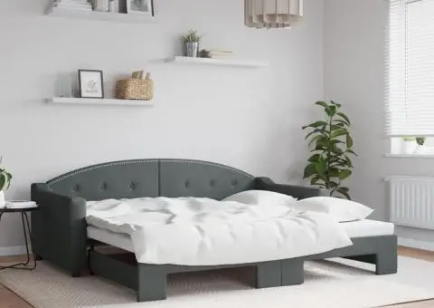 Pat de zi cu extensie, gri închis, 90x190 cm, textil - 1/5