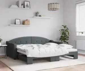 vidaXL Pat de zi cu extensie, gri închis, 90x190 cm, textil