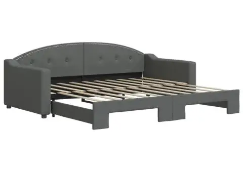 Pat de zi cu extensie, gri închis, 90x190 cm, textil - 2/5