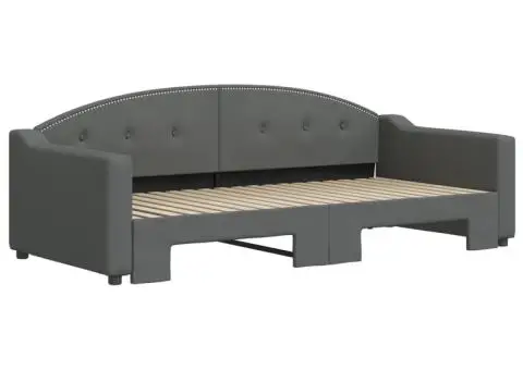 Pat de zi cu extensie, gri închis, 90x190 cm, textil - 3/5