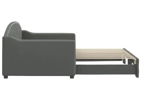 Pat de zi cu extensie, gri închis, 90x190 cm, textil - 4/5