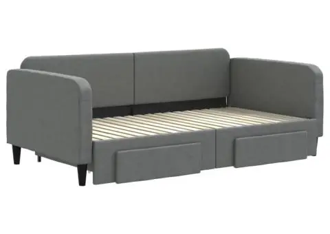 Pat de zi cu extensie și sertare, gri închis, 90x190cm, textil - 3/5