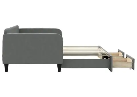 Pat de zi cu extensie și sertare, gri închis, 90x190cm, textil - 4/5