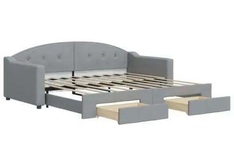 Pat de zi cu extensie și sertare, gri deschis, 90x190cm, textil - 2/5