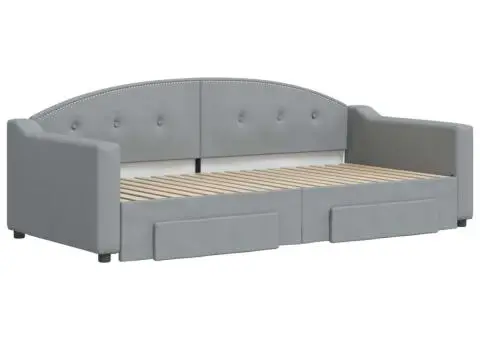 Pat de zi cu extensie și sertare, gri deschis, 90x190cm, textil - 3/5