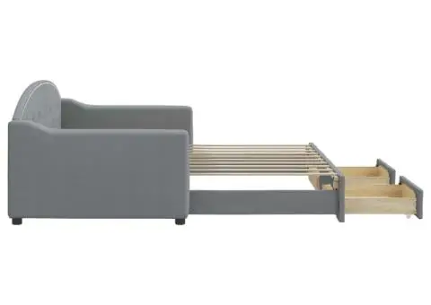 Pat de zi cu extensie și sertare, gri deschis, 90x190cm, textil - 4/5