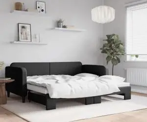 vidaXL Pat de zi cu extensie, negru, 90x190 cm, textil