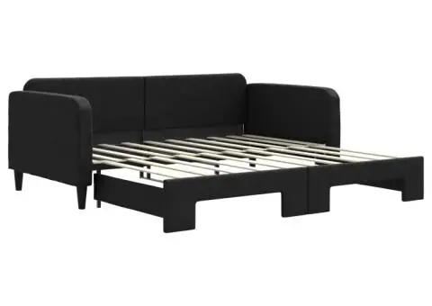 Pat de zi cu extensie, negru, 90x190 cm, textil - 2/5