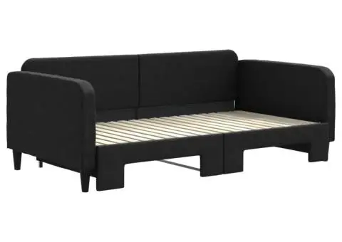 Pat de zi cu extensie, negru, 90x190 cm, textil - 3/5