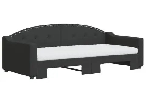 Pat de zi cu extensie și saltele, negru, 90x190 cm, textil - 3/5