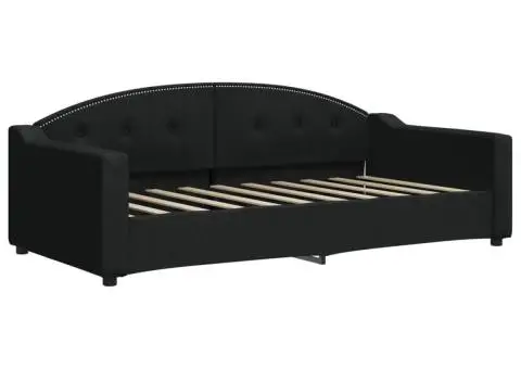 Pat de zi cu extensie și saltele, negru, 90x190 cm, textil - 4/5