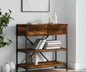 vidaXL Masă consolă, stejar fumuriu, 75x34,5x75 cm, lemn prelucrat