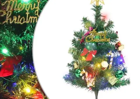 Mini brad artificial pre-iluminat cu 30 LED-uri, verde, 60 cm - 1/5