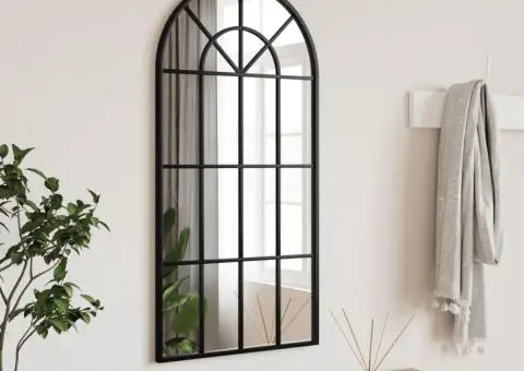 Oglindă de perete, negru, 40x80 cm, arcuită, fier - 1/5