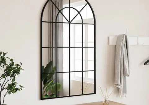 Oglindă de perete, negru, 60x100 cm, arcuită, fier - 1/5