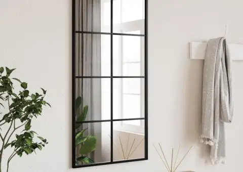 Oglindă de perete, negru, 40x80 cm, dreptunghiulară, fier - 1/5