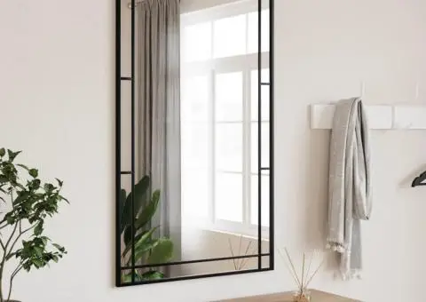 Oglindă de perete, negru, 60x100 cm, dreptunghiulară, fier - 1/5