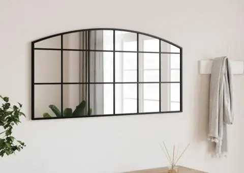 Oglindă de perete, negru, 100x50 cm, arcuită, fier - 1/5