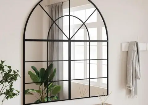 Oglindă de perete, negru, 100x50 cm, arcuită, fier - 1/5