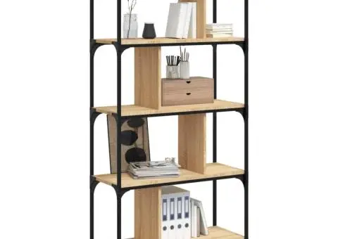 Bibliotecă cu 5 niveluri, stejar sonoma, 76x32x158 cm, lemn - 3/5