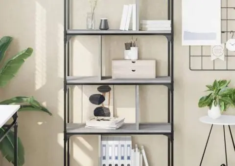 Bibliotecă cu 5 niveluri gri sonoma 76x32x158 cm lemn compozit - 1/5