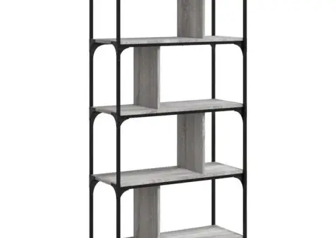 Bibliotecă cu 5 niveluri gri sonoma 76x32x158 cm lemn compozit - 2/5