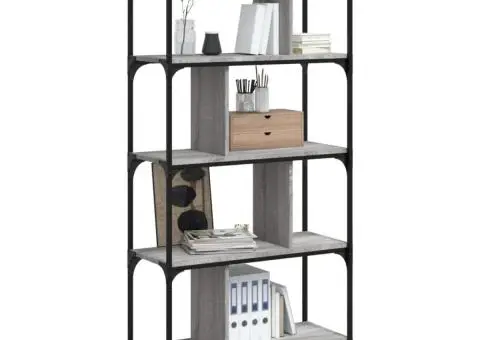 Bibliotecă cu 5 niveluri gri sonoma 76x32x158 cm lemn compozit - 3/5