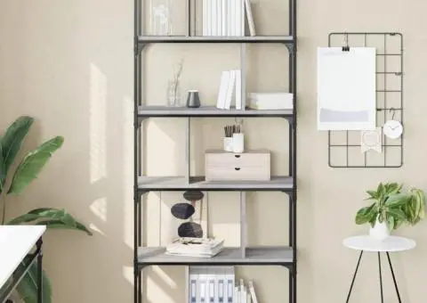 Bibliotecă cu 6 niveluri gri sonoma 76x32x192 cm lemn compozit - 1/5