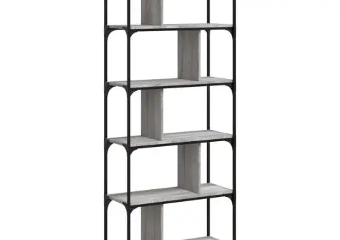 Bibliotecă cu 6 niveluri gri sonoma 76x32x192 cm lemn compozit - 2/5