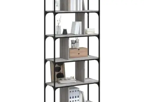 Bibliotecă cu 6 niveluri gri sonoma 76x32x192 cm lemn compozit - 3/5