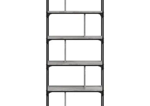 Bibliotecă cu 6 niveluri gri sonoma 76x32x192 cm lemn compozit - 4/5