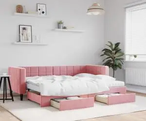 vidaXL Pat de zi cu extensie și sertare, roz, 80x200 cm, catifea