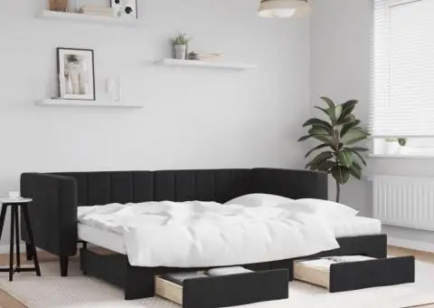 Pat de zi cu extensie și sertare, negru, 90x190 cm, catifea - 1/5