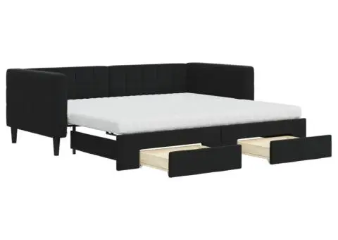Pat de zi cu extensie și sertare, negru, 90x190 cm, catifea - 2/5