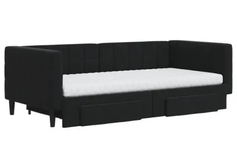 Pat de zi cu extensie și sertare, negru, 90x190 cm, catifea - 3/5