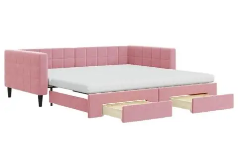 Pat de zi cu extensie și sertare, roz, 100x200 cm, catifea - 2/5