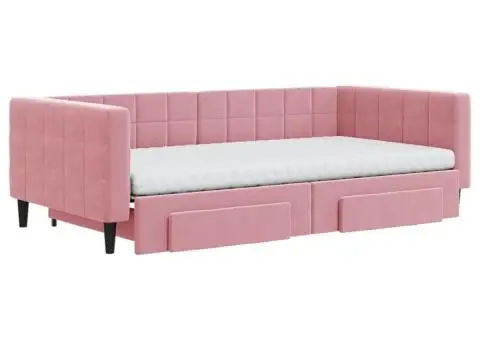 Pat de zi cu extensie și sertare, roz, 100x200 cm, catifea - 3/5