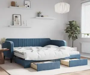 vidaXL Pat de zi cu extensie și sertare, albastru, 100x200 cm, catifea